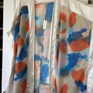 Anthropologie Kimono - White, Blue, Orange Size Sm-Med